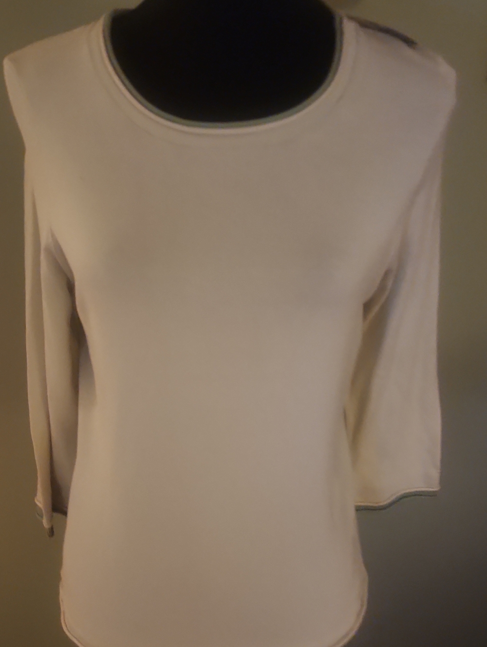 Willi Smith Cream Long Sleeve Crewneck Top
